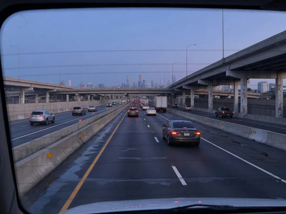 Road-facing camera view of the Kennedy Expressway